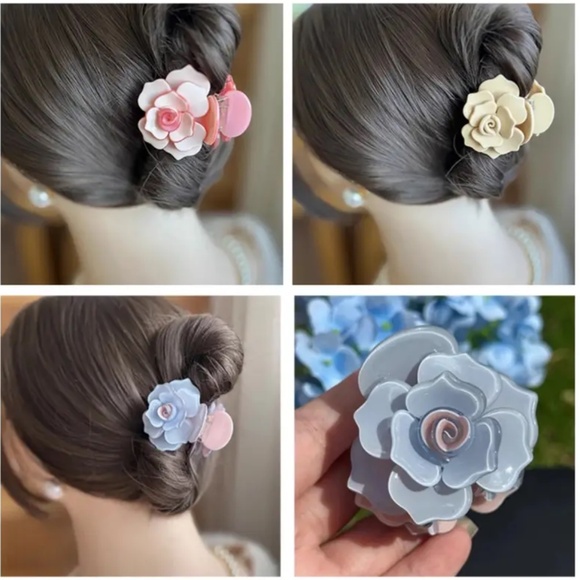 Blue 3D Camellia Floral Hair Claw - Picture 2 of 5